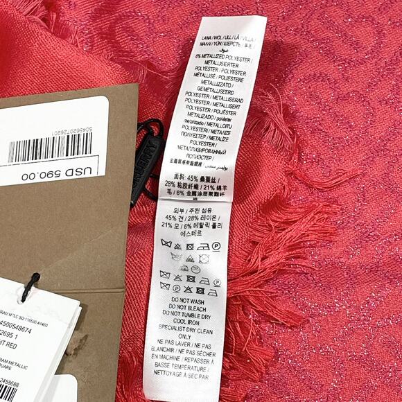 Burberry Monogram Metallic Red Large Square Scarf 140x140 cm NWT $550 - Picture 9 of 11